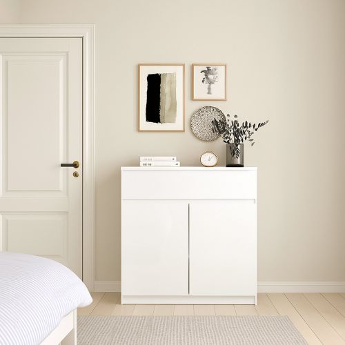 Credenza bianco lucida 80x40x100h cm 2 ante e 1 cassetto - Genziana