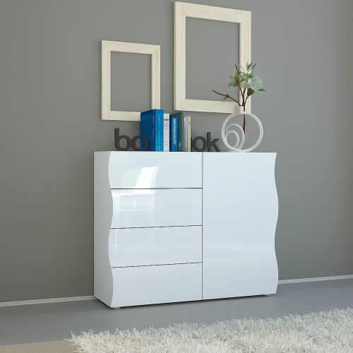 Credenza bianco lucida 90x40x81h cm 1 anta e 4 cassetti - Abig