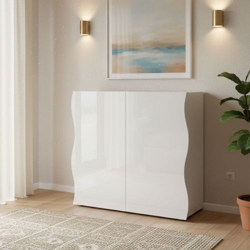 Credenza bianco lucida 90x40x81h cm 2 ante e 2 cassetti - Anifares