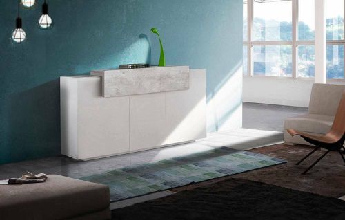 Credenza bianco lucida,cemento 160x45x85h cm 4 ante - Aschly