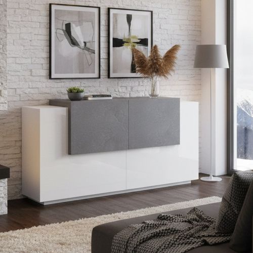 Credenza bianco lucida,cemento 160x45x86h cm 4 ante - Muscari