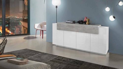 Credenza bianco lucida,cemento 200x45x85h cm 5 ante - Discordia