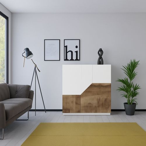 Credenza bianco lucida e acero 100x43x106h cm 2 ante - Arbal