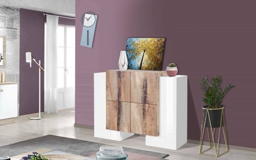 Credenza bianco lucida e acero 130x45x100h cm 6 ante - Age