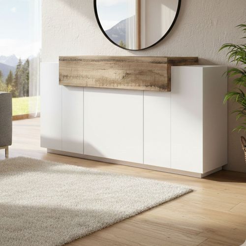 Credenza bianco lucida e acero 140x45x86h cm 4 ante - Angelis