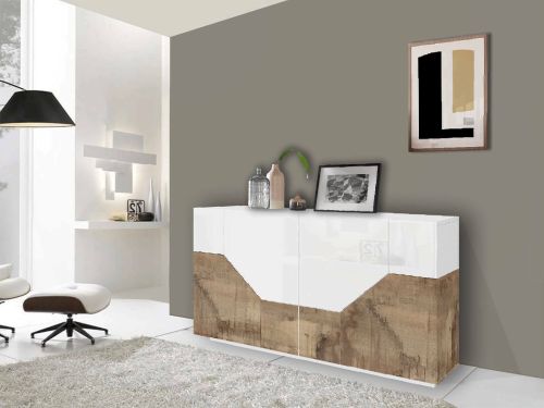 Credenza bianco lucida e acero 158x43x86h cm 4 ante - Agis