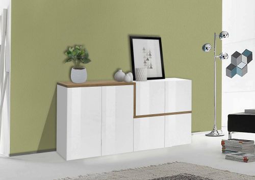 Credenza bianco lucida e acero 160x40x80h cm 6 ante - Arrak