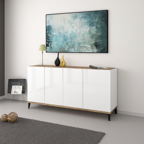 Credenza bianco lucida e acero 160x40x82h cm 4 ante - Ashley