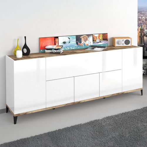 Credenza bianco lucida e acero 200x40x82h cm 6 ante - Amour