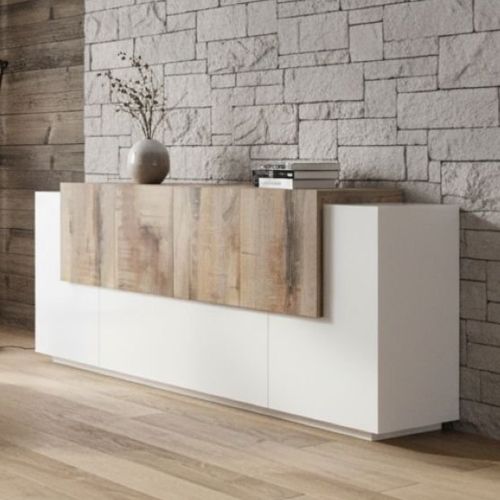 Credenza bianco lucida e acero 200x45x86h cm 7 ante - Astice