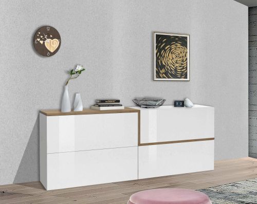 Credenza bianco lucida e acero 210x40x80h cm 4 ante - Anubi