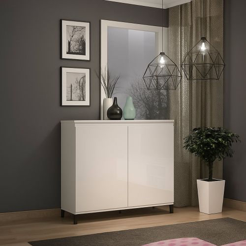 Credenza bianco lucida e antracite 100x40x110h cm 2 ante - Iwao