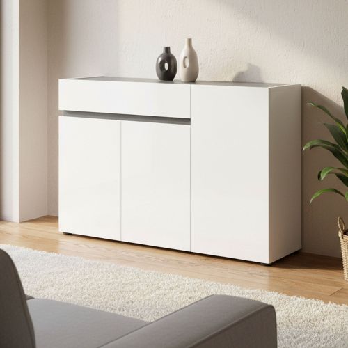 Credenza bianco lucida e antracite 120x42x80h cm 3 ante e 1 cassetto - Bajardo