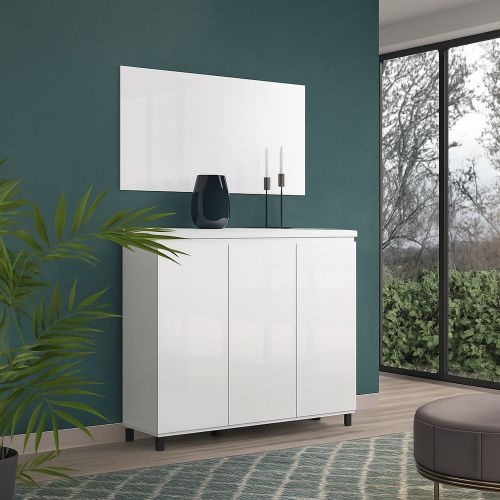 Credenza bianco lucida e antracite 138x40x110h cm 3 ante - Miriana