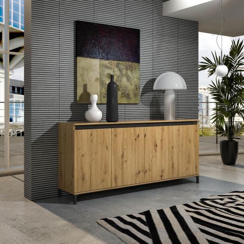 Credenza bianco lucida e antracite 184x40x84h cm 4 ante - Basiano