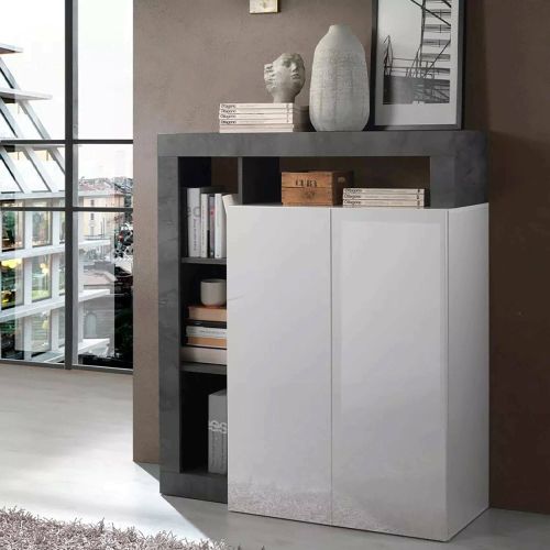 Credenza bianco lucida e ardesia 108x42x127h cm 2 ante - Smeraldo