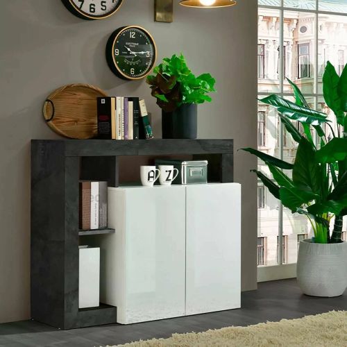 Credenza bianco lucida e ardesia 108x42x93h cm 2 ante - Atlantica
