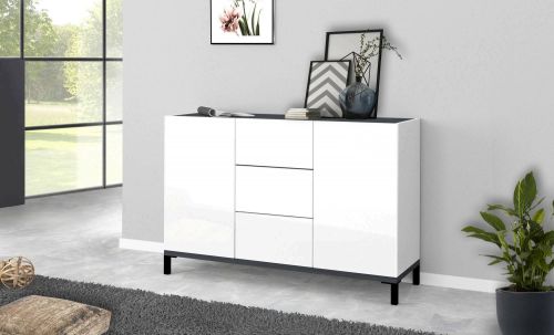 Credenza bianco lucida e ardesia 120x40x80h cm 2 ante e 3 cassetti - Jessie