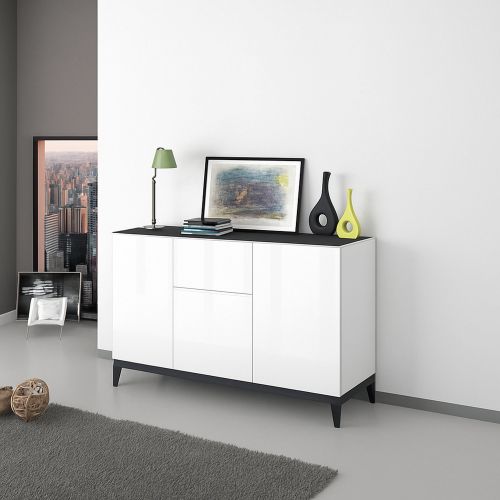 Credenza bianco lucida e ardesia 120x40x82h cm 3 ante e 1 cassetto - Albatross
