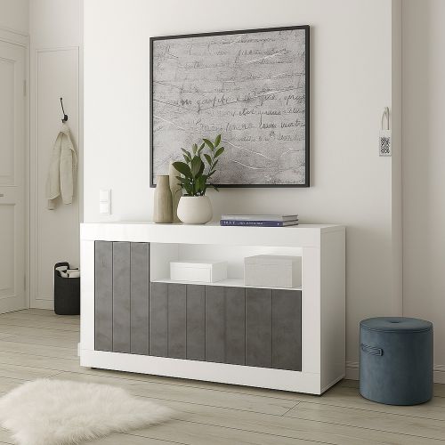 Credenza bianco lucida e ardesia 138x42x86h cm 3 ante - Dolphin