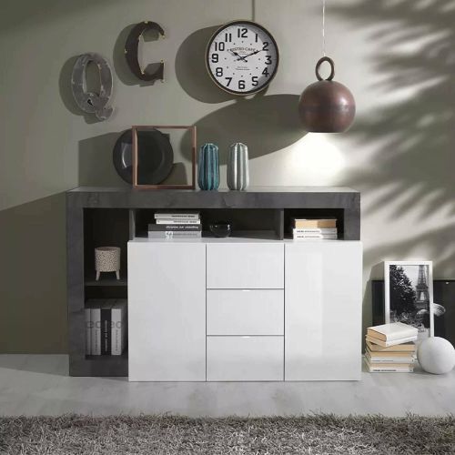 Credenza bianco lucida e ardesia 146x42x93h cm 2 ante - Atlantica