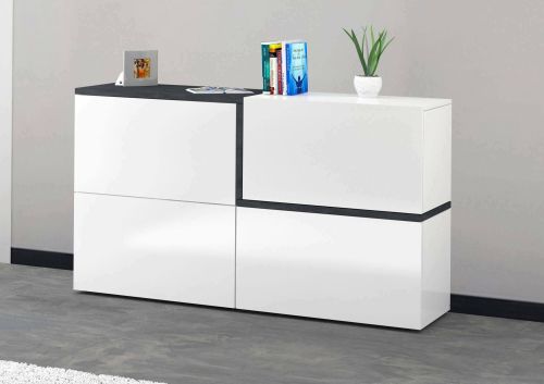 Credenza bianco lucida e ardesia 150x40x80h cm 4 ante - Amici