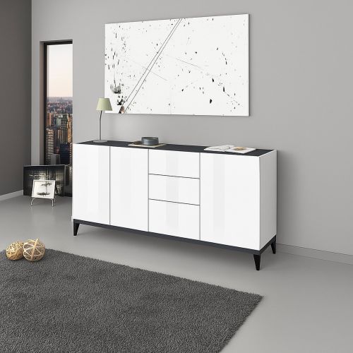 Credenza bianco lucida e ardesia 160x40x82h cm 3 ante e 3 cassetti - Abic