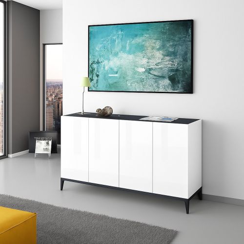 Credenza bianco lucida e ardesia 160x40x82h cm 4 ante - Ashley