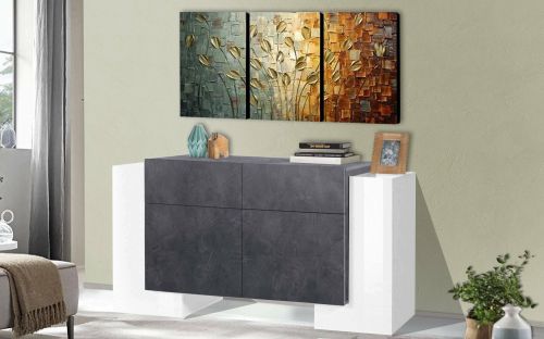 Credenza bianco lucida e ardesia 170x45x85h cm 4 ante e 2 cassetti - Alei