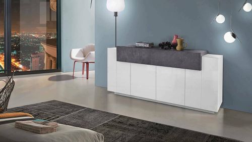 Credenza bianco lucida e ardesia 200x45x85h cm 5 ante - Discordia