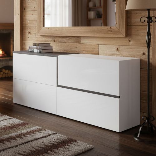 Credenza bianco lucida e ardesia 210x40x80h cm 4 ante - Anubi