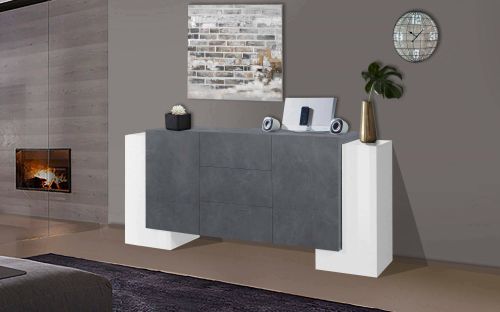 Credenza bianco lucida e ardesia 210x45x85h cm 4 ante e 3 cassetti - Alchemy