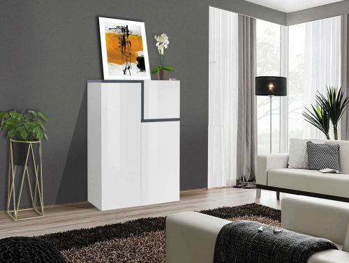 Credenza bianco lucida e ardesia 80x40x126h cm 3 ante - Geode