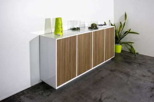Credenza bianco lucida e noce 180x41x86h cm 4 ante - Aulina