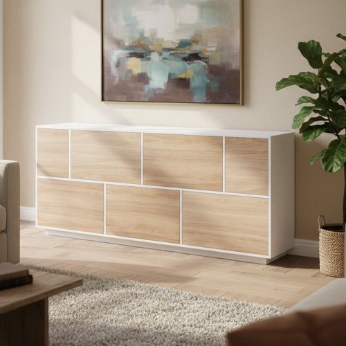 Credenza bianco lucida e noce 200x41x86h cm 7 ante - Clinoumite