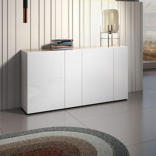 Credenza bianco lucida e rovere 174x40x92h cm 4 ante - Talassa