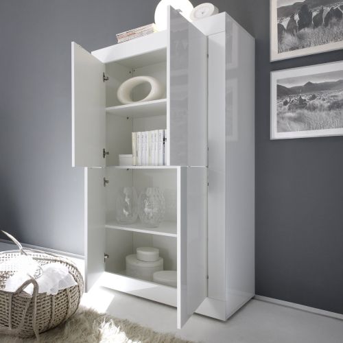 Credenza Bianco Lucido 3 Ripiani 4 Vani 101.4x42x161.2h cm, 4 Ante - Sampeyre