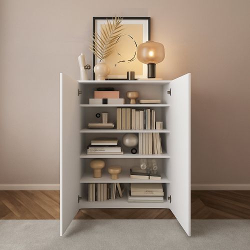 Credenza Bianco Lucido 4 Ripiani 5 Vani 78x36x115.5h cm, 2 Ante - Itala