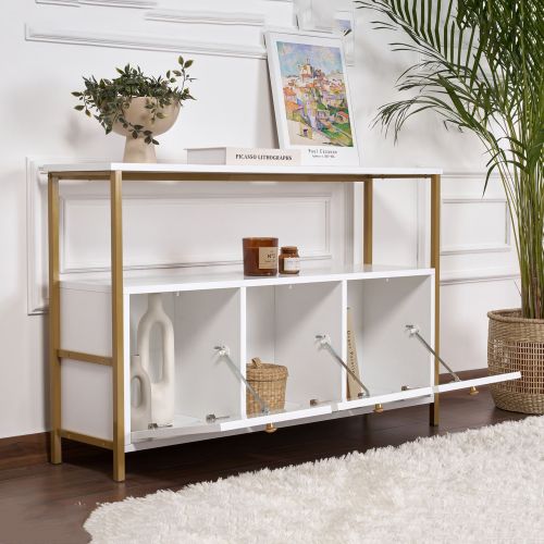 Credenza Bianco Lucido Nero 2 Ripiani 3 Vani 120x30x77h cm, 3 Ante - Noda