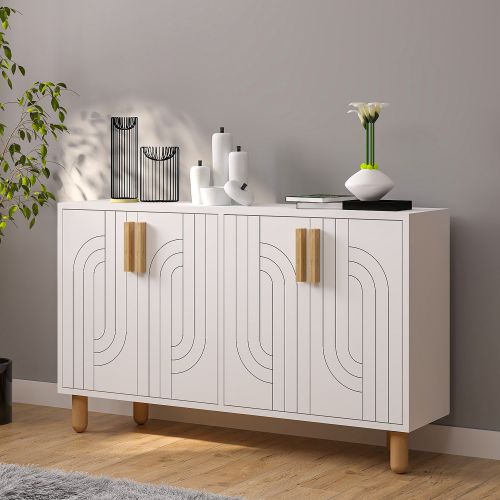 Credenza Bianco Marrone Rovere 2 Ripiani 4 Ante 120x30x74h cm, 4 Vani - Venerina
