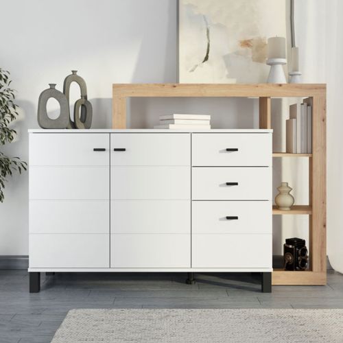 Credenza Bianco Marrone Rovere Nodi 3 Cassetti 5 Ripiani 145x35x101h cm, Apertura Battente, Scorrevole - Valiza