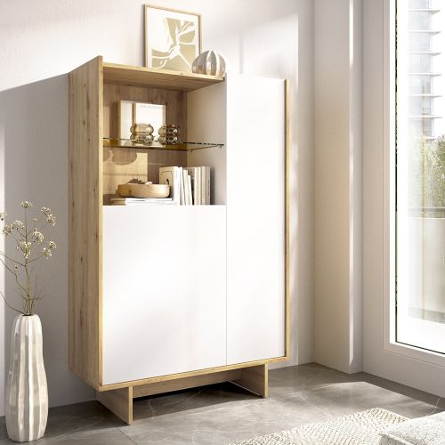 Credenza Bianco Marrone Rovere Nodi 4 Ripiani 6 Vani 30x81x138h cm, 2 Ante - Edgewood