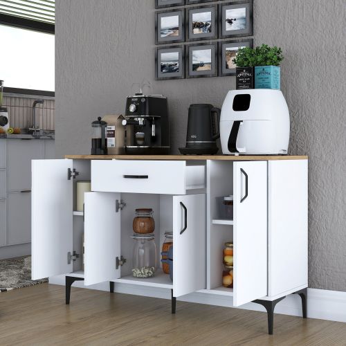 Credenza Bianco Marrone Rovere un Cassetto 2 Ripiani 120x40x79h cm, Apertura Battente, Scorrevole - Piobbico