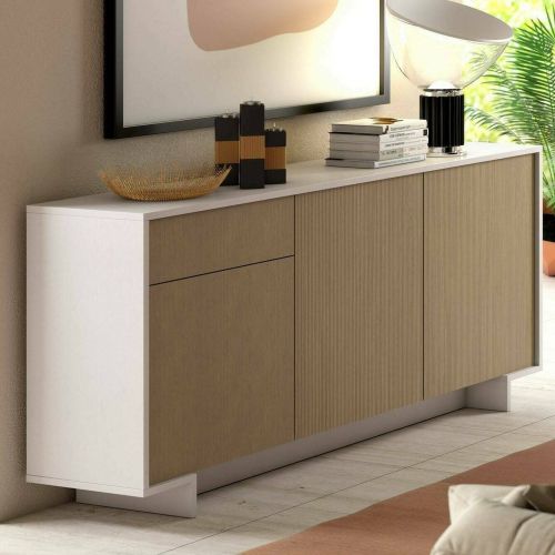 Credenza Bianco Marrone Rovere un Cassetto 2 Ripiani 170x42x78h cm, Apertura Push Pull Made in Italy - Aronne