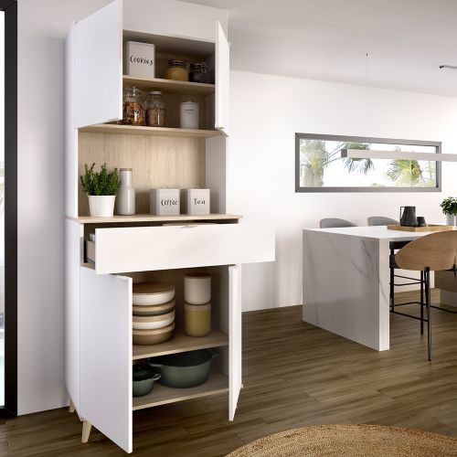 Credenza Bianco Marrone Rovere un Cassetto 4 Ripiani 40x60x191h cm, Apertura Battente, Scorrevole - Findlay