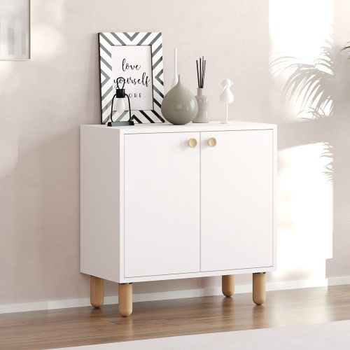 Credenza Bianco Marrone Rovere un Ripiano 2 Ante 72x36x73h cm, 2 Vani - Pontida
