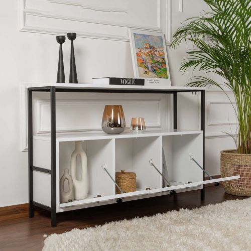 Credenza Bianco Nero 2 Ripiani 3 Ante 120x30x77h cm, 3 Vani - Noda
