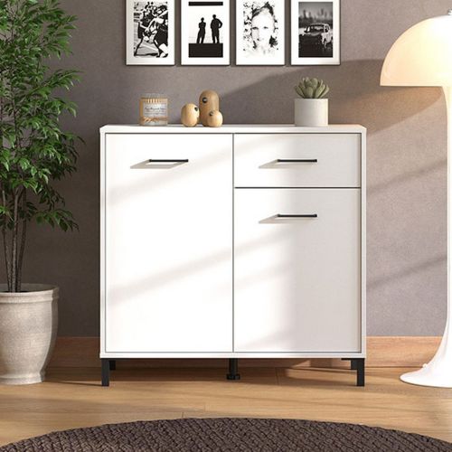 Credenza Bianco Nero 2 Ripiani un Cassetto 93x40x90h cm, 2 Ante - Laerruu