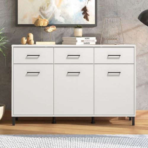 Credenza Bianco Nero 3 Ripiani 3 Cassetti 138x40x90h cm, 3 Ante - Laerru