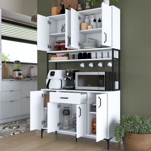 Credenza Bianco Nero 5 Ripiani un Cassetto 120x40x199h cm, 8 Ante - Cavriago